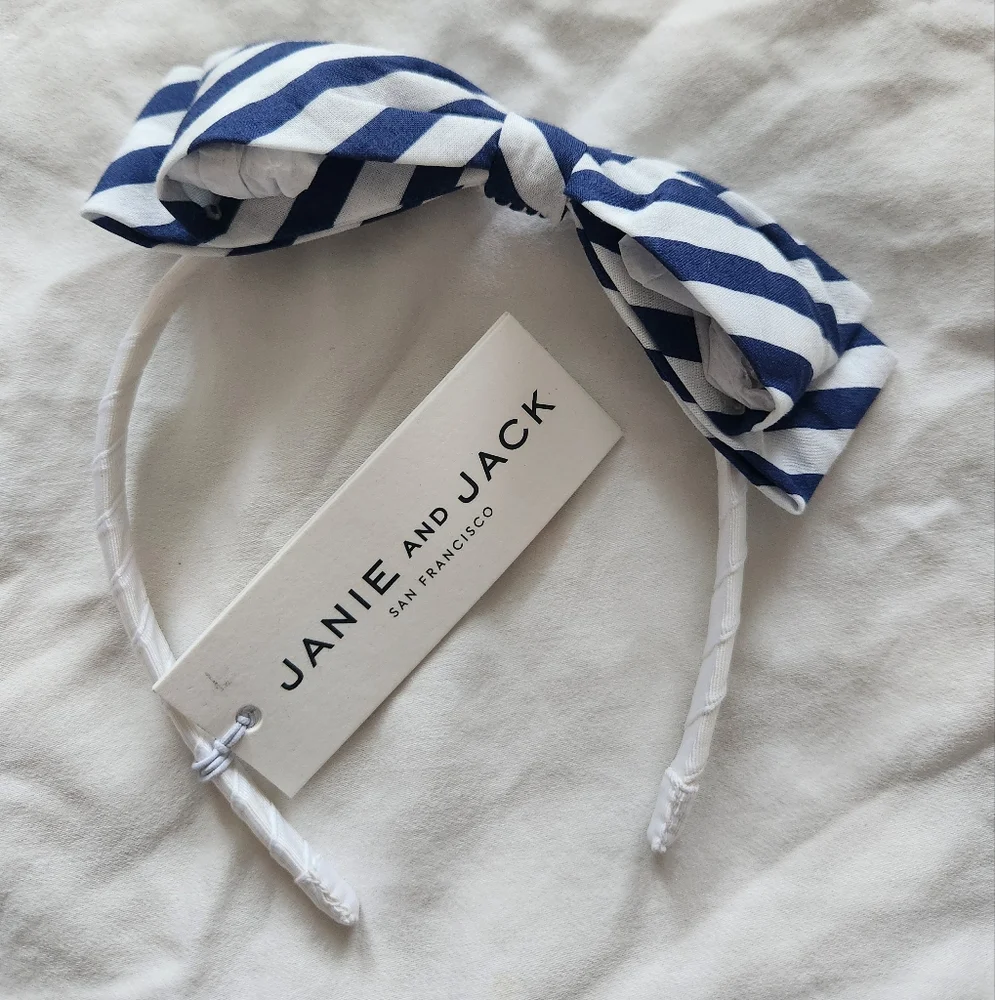 Janie and Jack Blue/White Striped Bow Headband